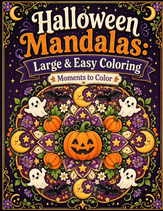 Halloween Mandalas : Large and Easy Coloring: Moments to Color — front cover