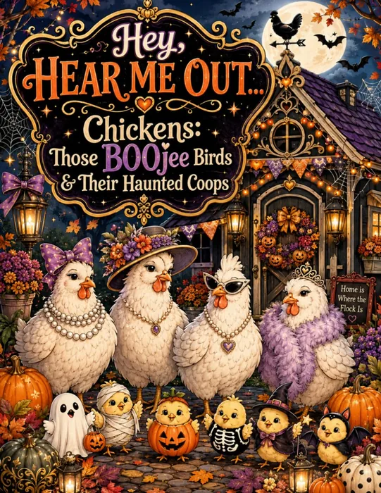 Hey, HEAR ME OUT… Chickens: Those BOOjee Birds & Their Haunted Coops — front cover