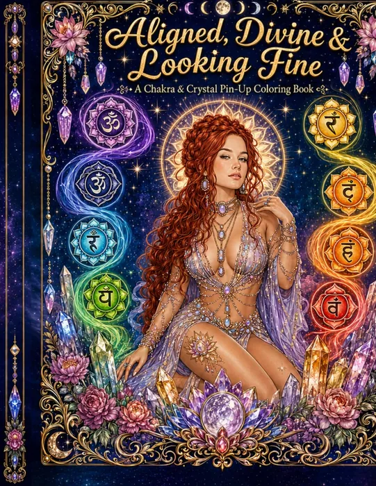 Aligned, Divine, & Looking Fine: A Chakra & Crystal Pin -Up Coloring Book — front cover