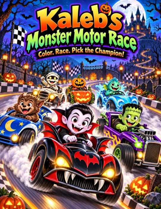 s Kaleb’s Monster Motor Race Color. Race. Pick the Champion! — front cover