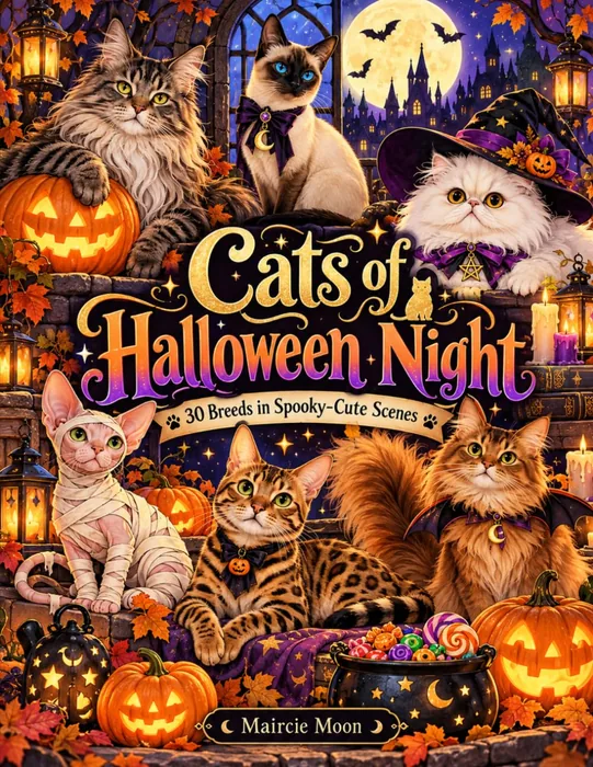 Cats of Halloween Night: 30 Breeds in Spooky-Cute Scenes. — front cover