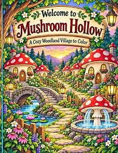 Welcome to Mushroom Hollow: A Cozy Woodland Village to Color cover